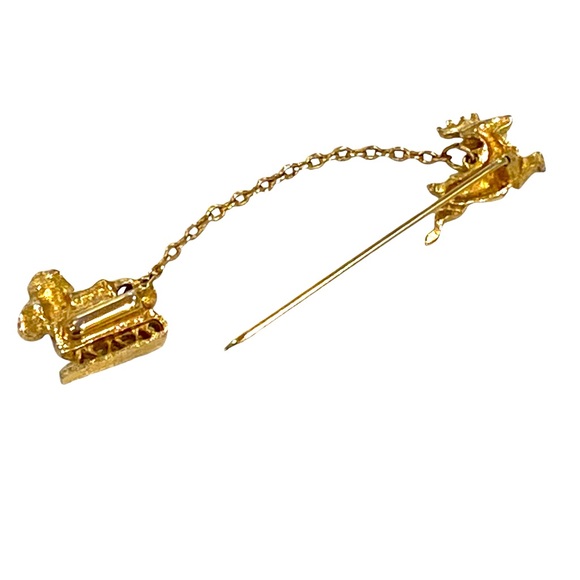 1980’s AVON Santa Sleigh and Reindeer Shaped Gold Tone Pin Scarf Pin Tie Tack - Picture 4 of 6